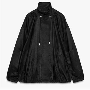 Zara Zw Collection Oversized Fluid High Neck Black Bomber Jacket Sz-S